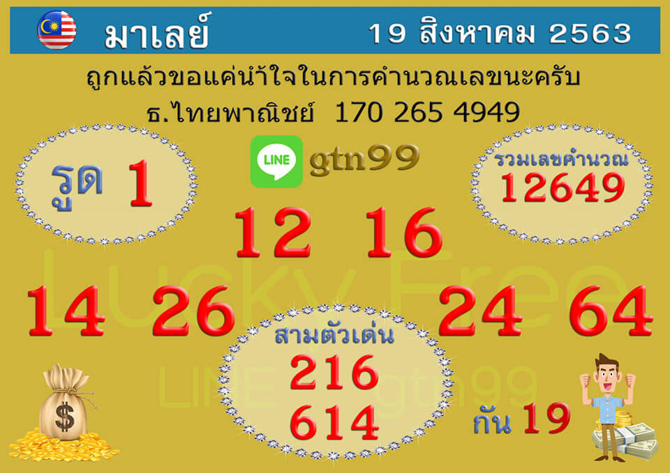 แนวทางหวยมาเลย์ 19/8/63 ชุดที่10