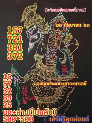 แนวทางหวยมาเลย์ 26/9/63 ชุดที่7