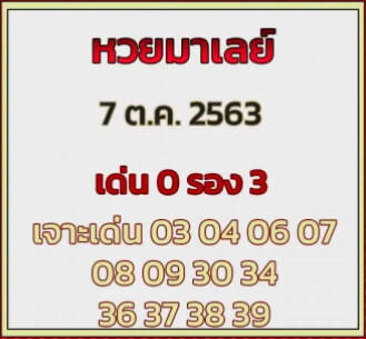 แนวทางหวยมาเลย์ 7/10/63 ชุดที่4