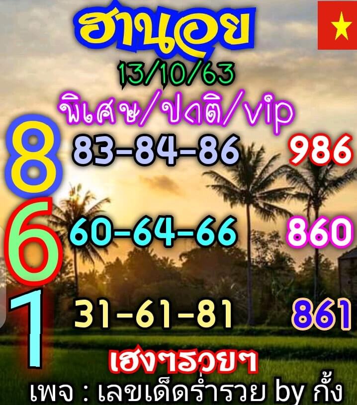 แนวทางหวยฮานอย 13/10/63 ชุดที่6
