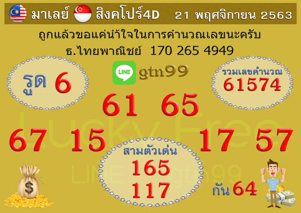 แนวทางหวยมาเลย์ 21/11/633 ชุดที่1