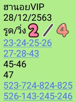 แนวทางหวยฮานอย 28/12/63 ชุดที่5