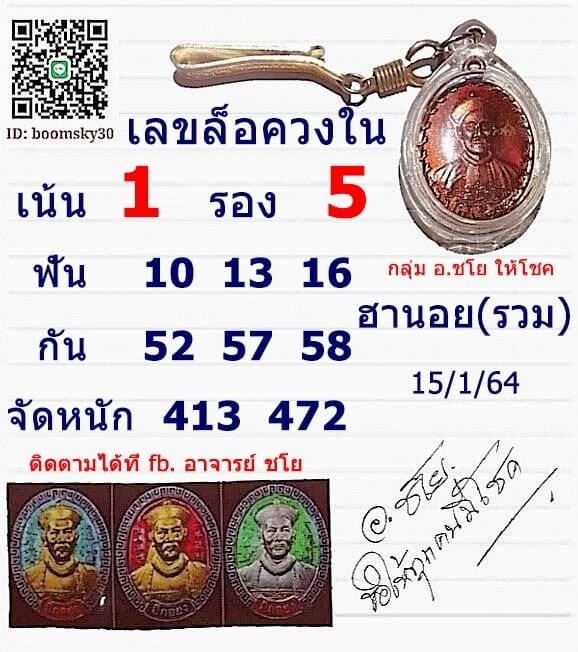 หวยฮานอยวันนี้ 15/1/64 ชุดที่1