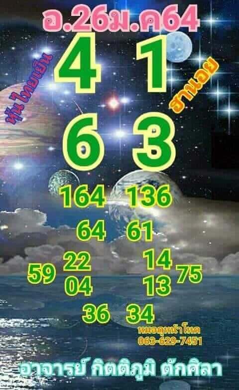 หวยฮานอยวันนี้ 26/1/64 ชุดที่15