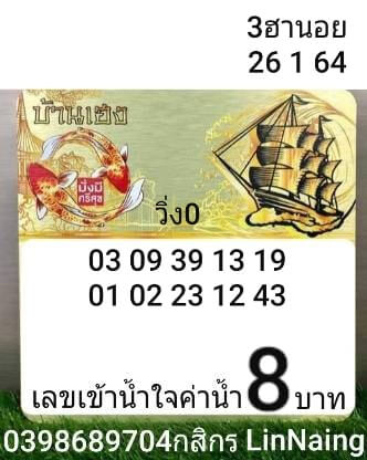 หวยฮานอยวันนี้ 26/1/64 ชุดที่4