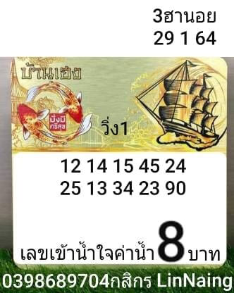 หวยฮานอยวันนี้ 29/1/64 ชุดที่3