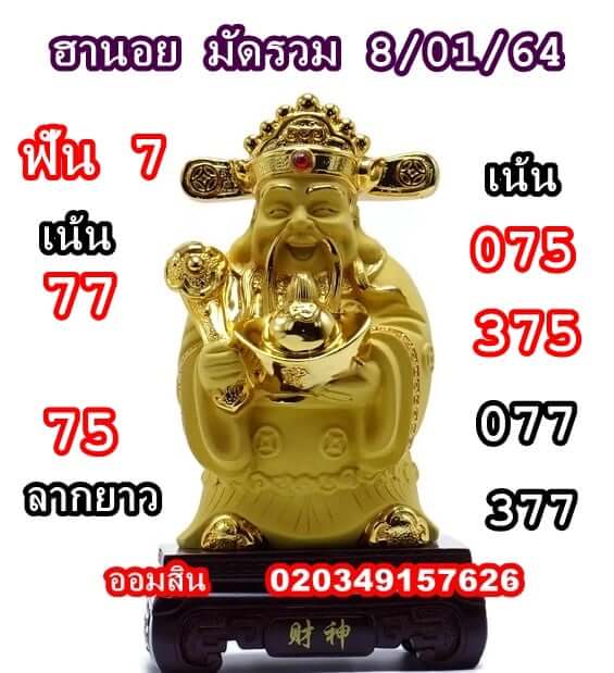 หวยฮานอยวันนี้ 8/1/64 ชุดที่10
