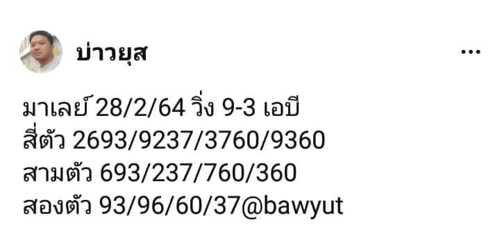 หวยมาเลย์วันนี้ 28/2/64 ชุดที่13