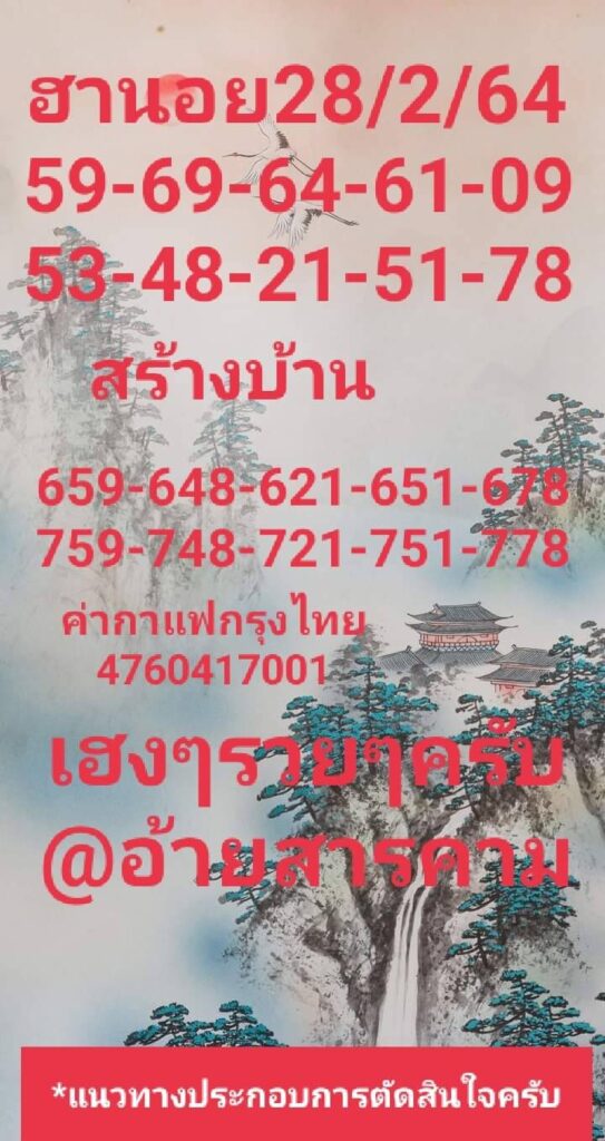 หวยฮานอยวันนี้ 28/2/64 ชุดที่14