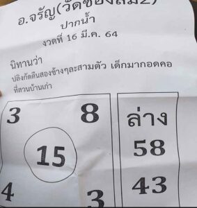 หวยอาจารย์จรัญ 16/3/64