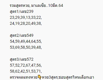 แนวทางหวยมาเลย์ 10/3/64 ชุดที่9