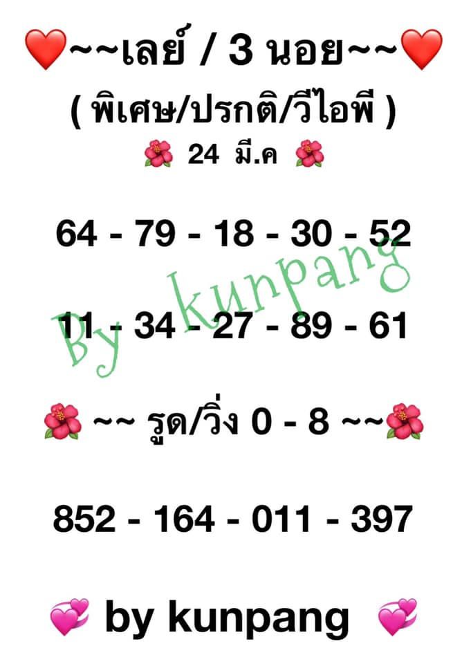 แนวทางหวยมาเลย์ 24/3/64 ชุดที่1