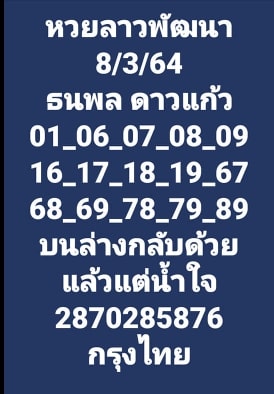 แนวทางหวยลาว 8/3/64 ชุดที่1