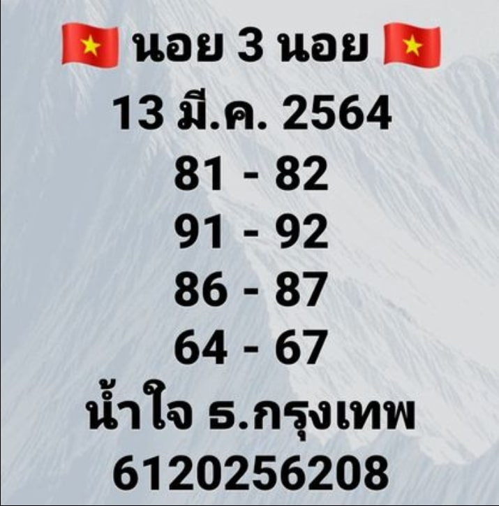 แนวทางหวยฮานอย 13/3/64 ชุดที่4