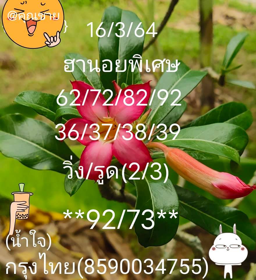 แนวทางหวยฮานอย 16/3/64 ชุดที่2