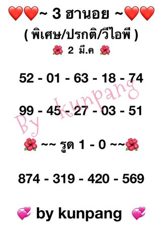 แนวทางหวยฮานอย 2/3/64 ชุดที่9