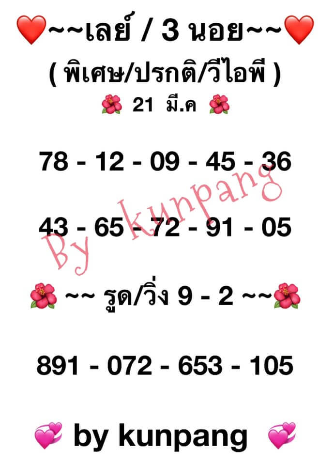 แนวทางหวยมาเลย์ 21/3/64 ชุดที่ 2