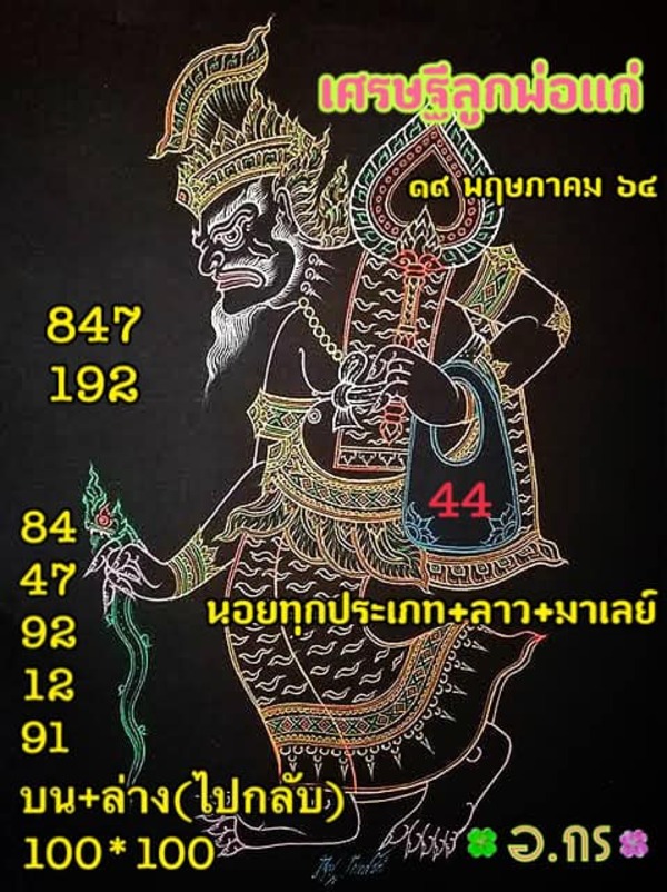 แนวทางหวยมาเลย์ 19/5/64 ชุดที่3