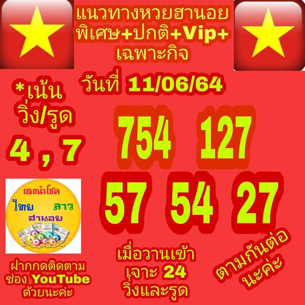 แนวทางหวยฮานอย 11/6/64 ชุดที่ 4