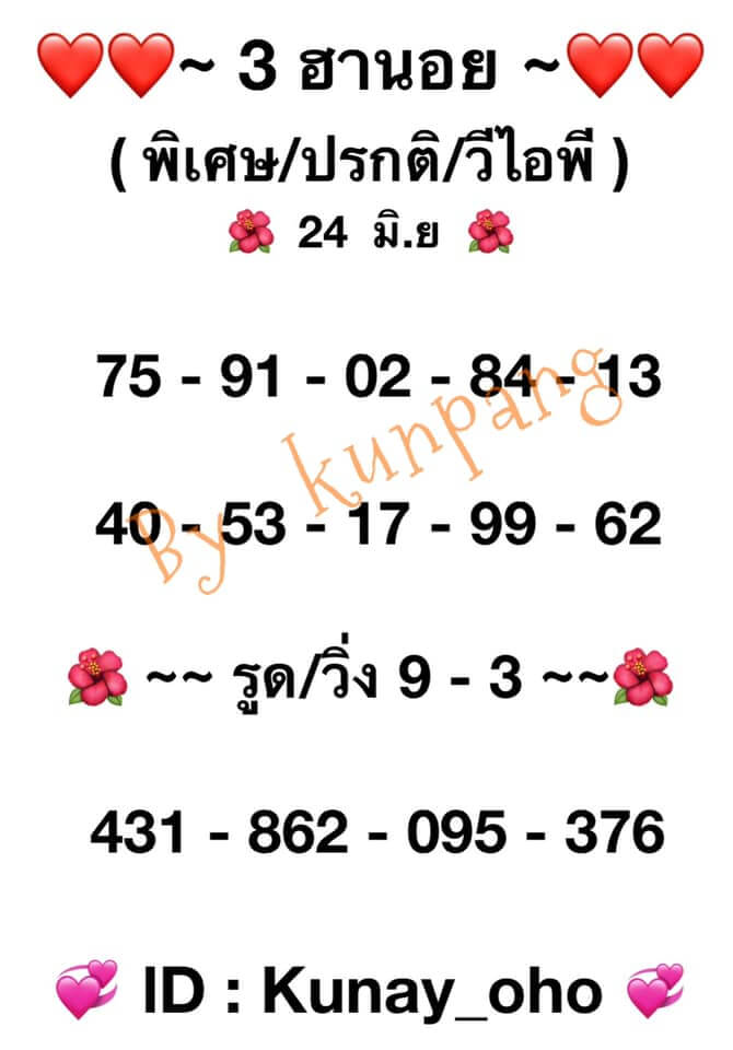 แนวทางหวยฮานอย 24/6/64 ชุดที่4
