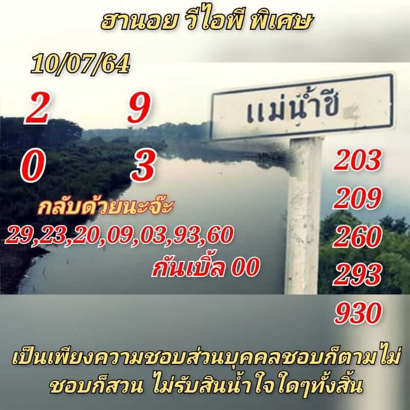 แนวทางหวยฮานอย 10/7/64 ชุดที่1