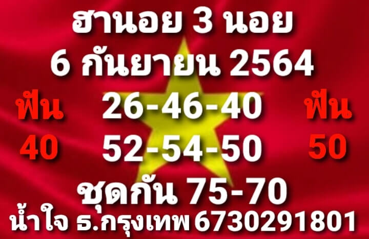 แนวทางหวยฮานอย6/9/64 ชุดที่ 10