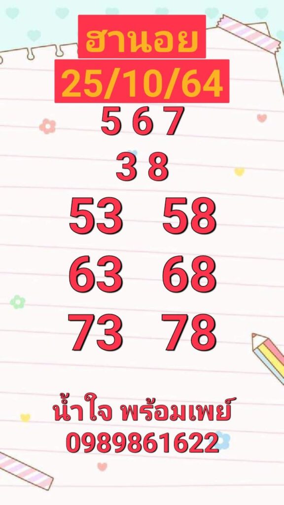 แนวทางหวยฮานอย25/10/64ชุดที่9