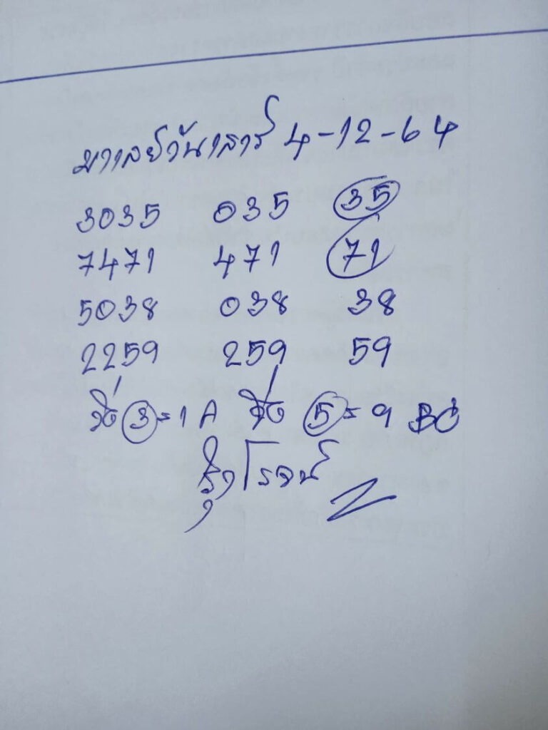 แนวทางหวยมาเลย์ 4/12/64 ชุดที่ 6