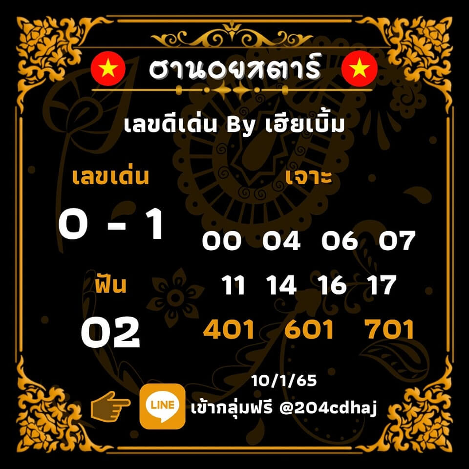 แนวทางหวยฮานอย 10/1/65 ชุดที่ 14