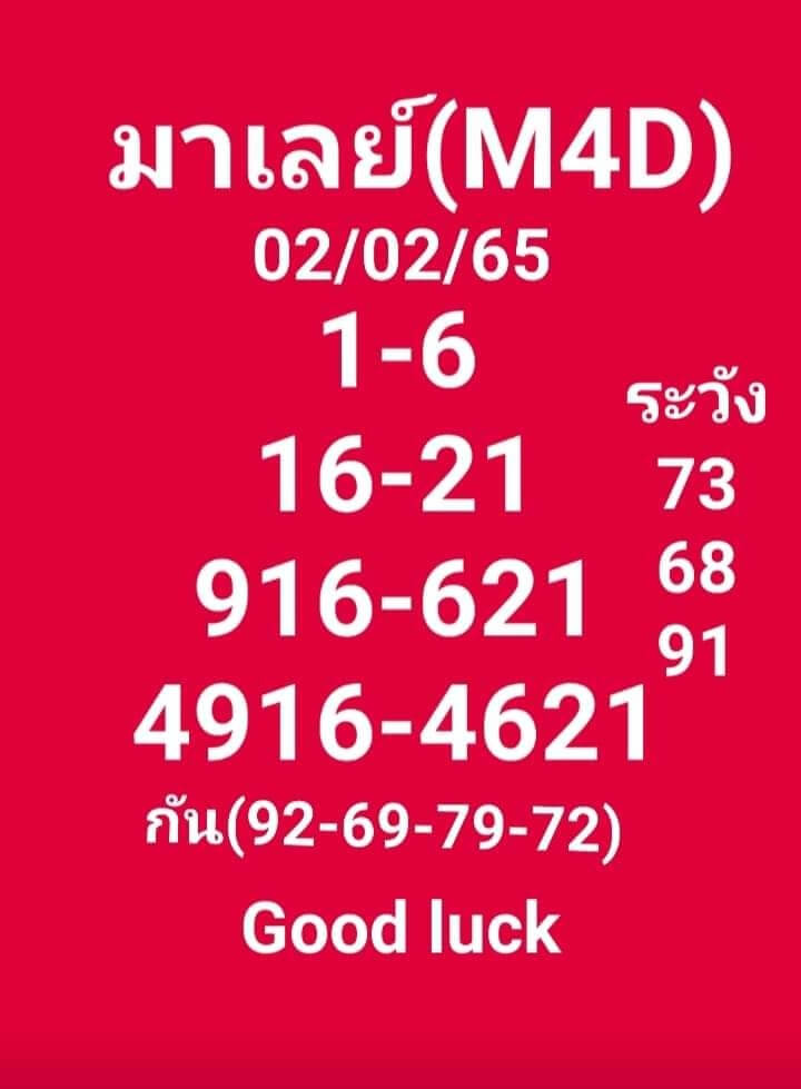 แนวทางหวยมาเลย์ 2/2/65 ชุดที่ 3
