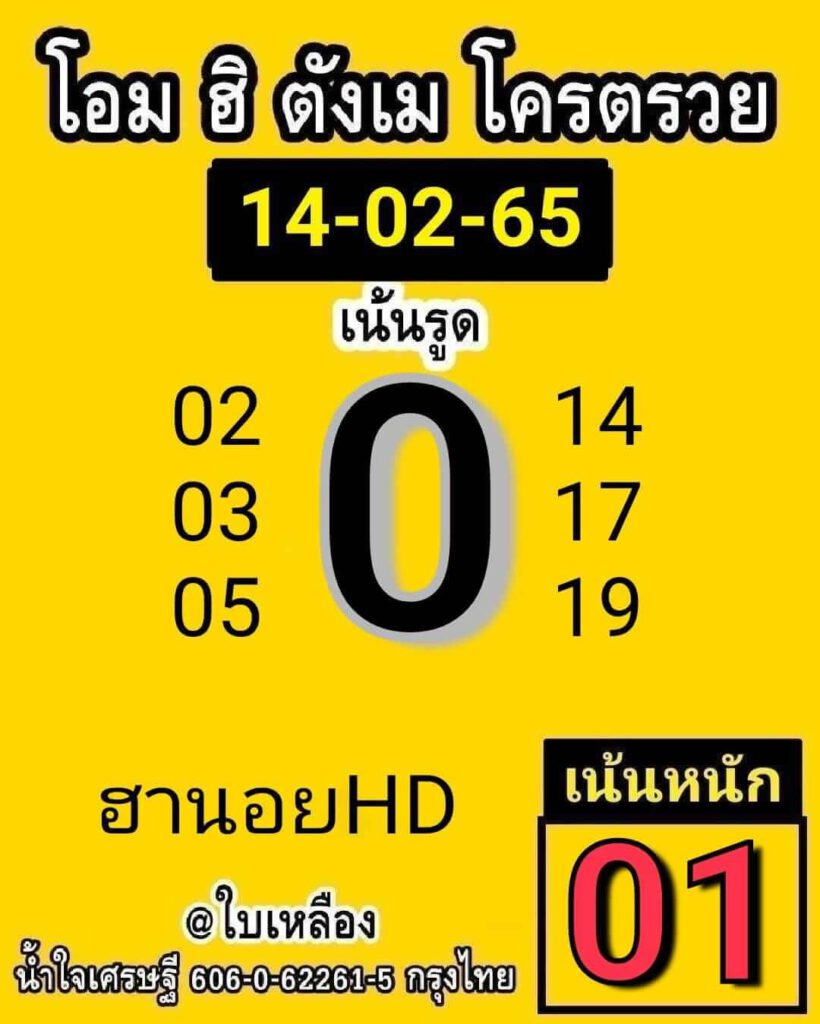 แนวทางหวยฮานอย 14/2/65 ชุดที่ 20