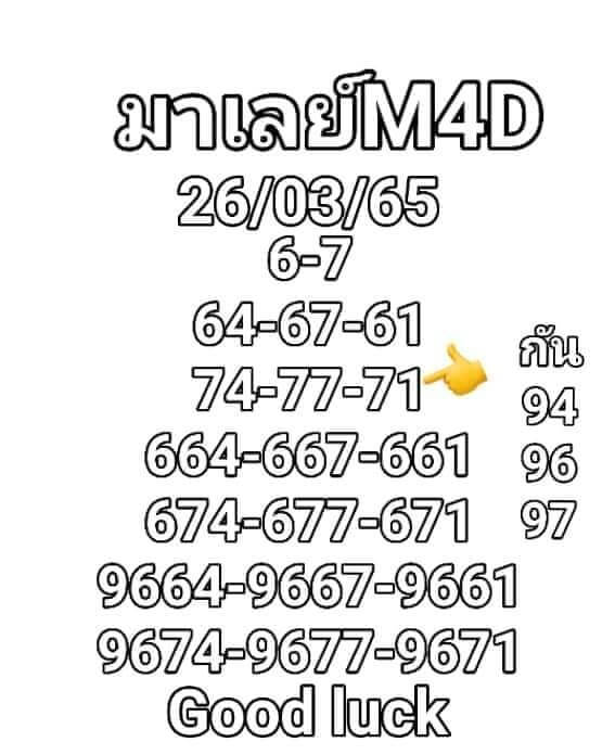 แนวทางหวยมาเลย์ 26/3/65 ชุดที่ 7