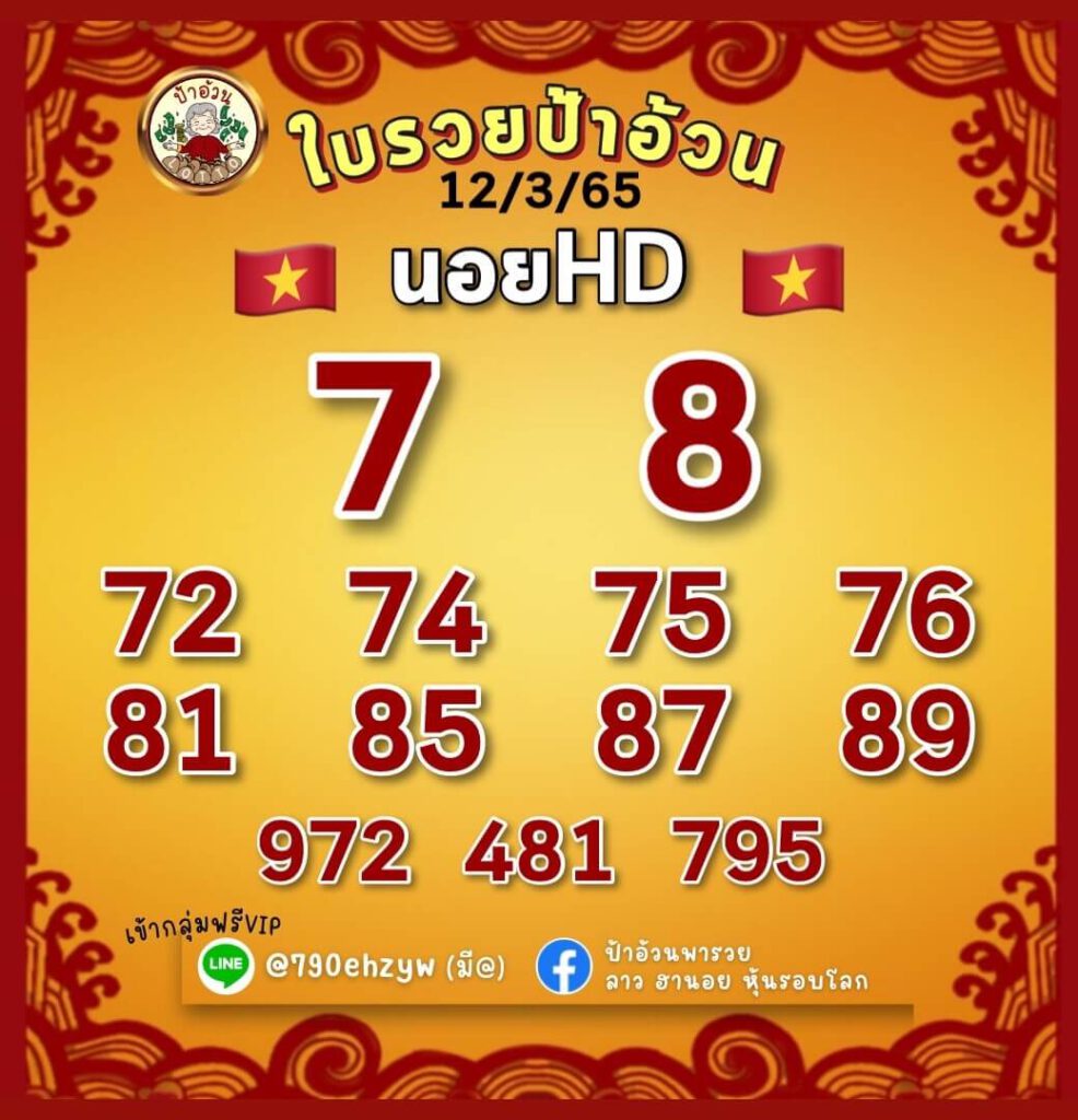 แนวทางหวยฮานอย 12/3/65 ชุดที่ 6