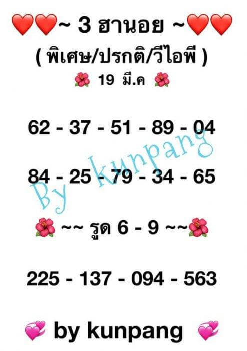 แนวทางหวยฮานอย 19/4/65 ชุดที่ 19
