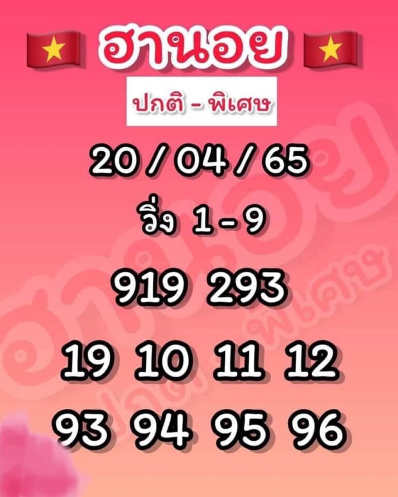 แนวทางหวยฮานอย 20/4/65 ชุดที่ 10