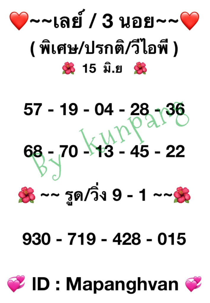 แนวทางหวยมาเลย์ 15/6/65 ชุดที่ 10