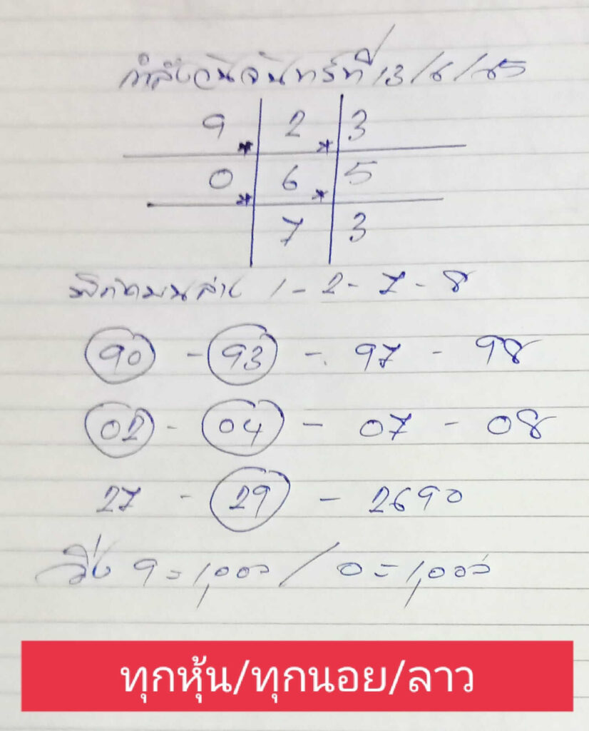 แนวทางหวยลาว 13/6/65 ชุดที่ 19