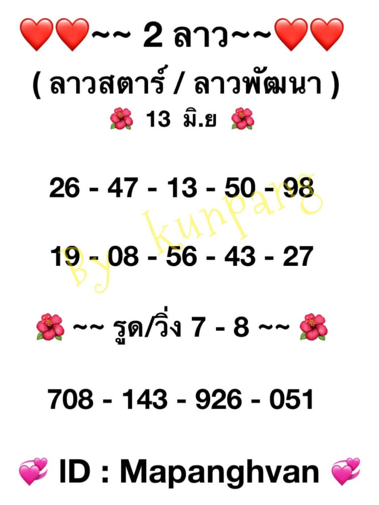 แนวทางหวยลาว 13/6/65 ชุดที่ 20