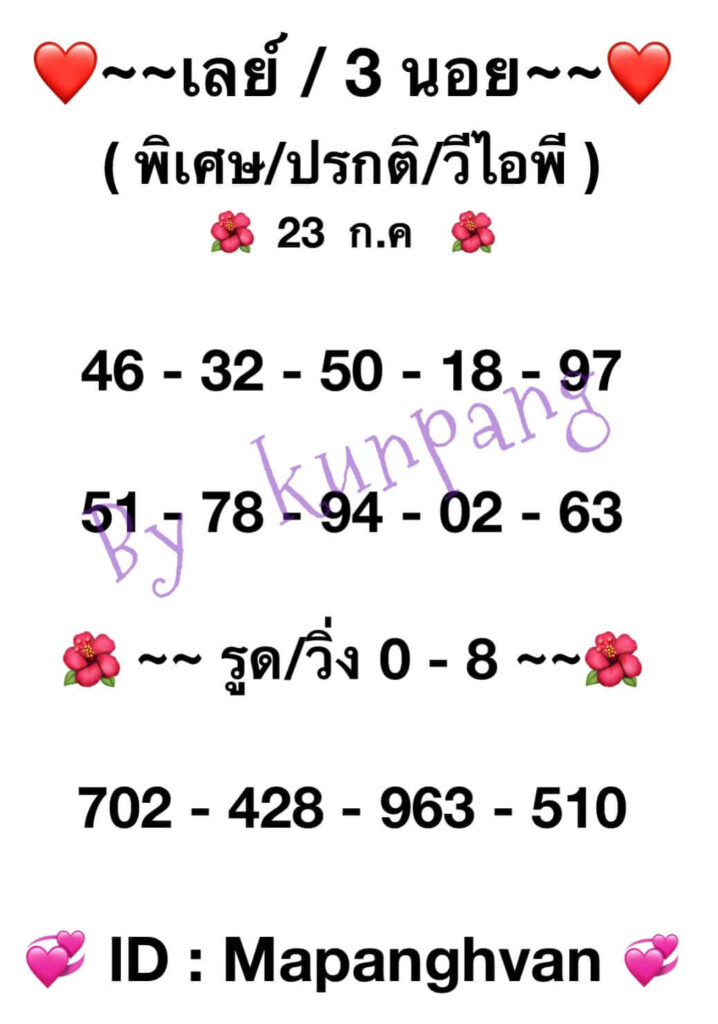 แนวทางหวยมาเลย์ 23/7/65 ชุดที่ 5