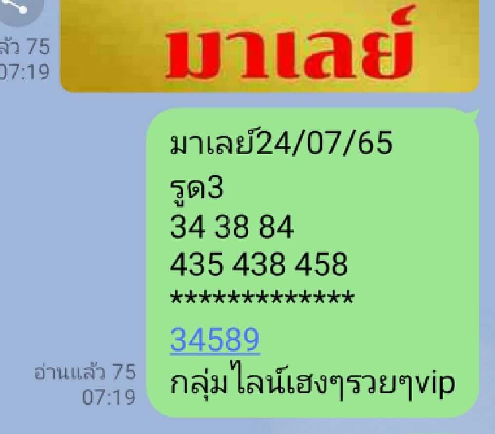 แนวทางหวยมาเลย์ 24/7/65 ชุดที่ 1