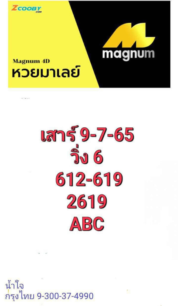 แนวทางหวยมาเลย์ 9/7/65 ชุดที่ 11