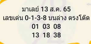 แนวทางหวยมาเลย์ 13/8/65 ชุดที่ 18
