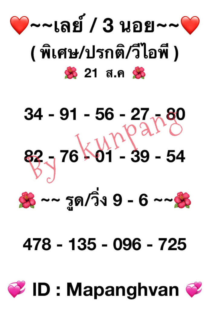 แนวทางหวยมาเลย์ 21/8/65 ชุดที่ 5