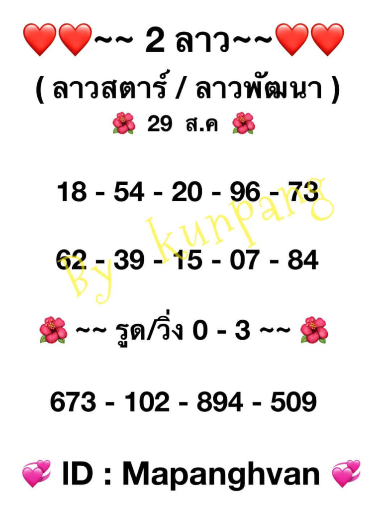 แนวทางหวยลาว 29/8/65 ชุดที่ 16