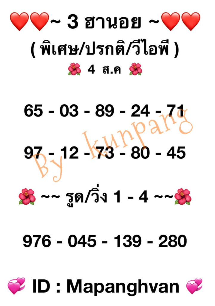 แนวทางหวยฮานอย 4/8/65 ชุดที่ 1