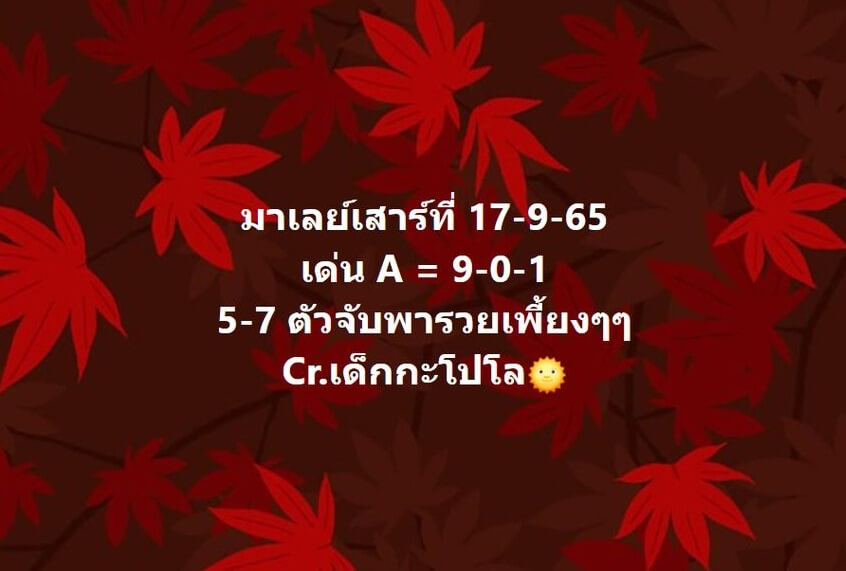 แนวทางหวยมาเลย์ 17/9/65 ชุดที่ 10