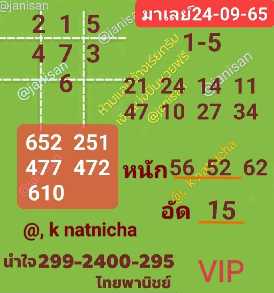 แนวทางหวยมาเลย์ 24/9/65 ชุดที่ 10