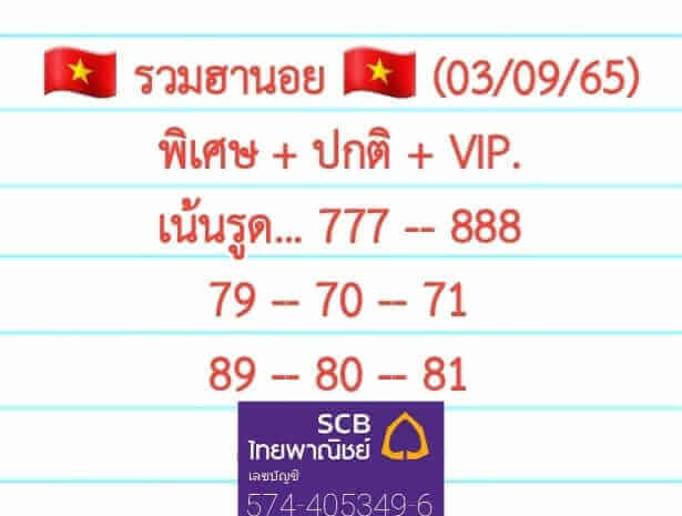 แนวทางหวยฮานอย 3/9/65 ชุดที่ 2