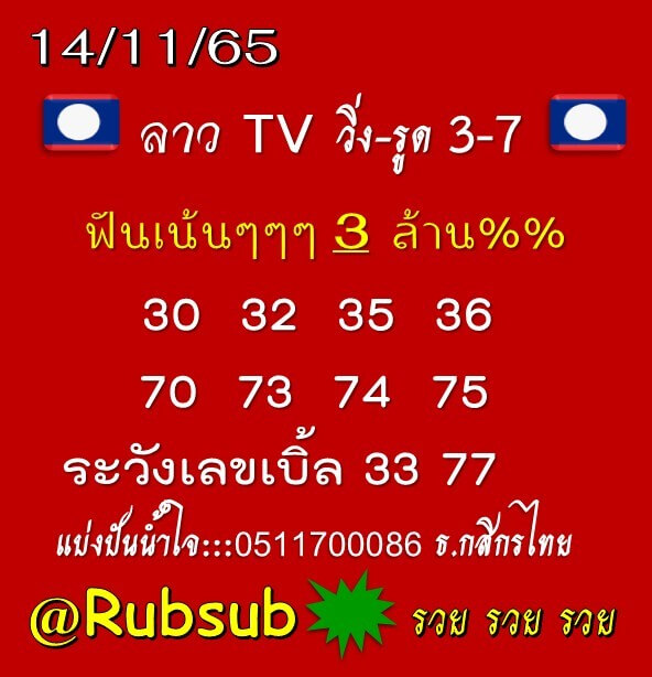 แนวทางหวยลาว 14/11/65 ชุดที่ 5