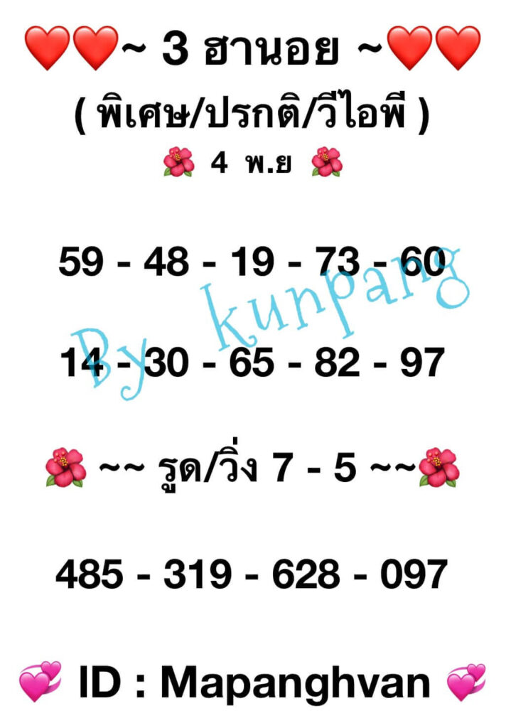 แนวทางหวยฮานอย 4/11/65 ชุดที่ 5